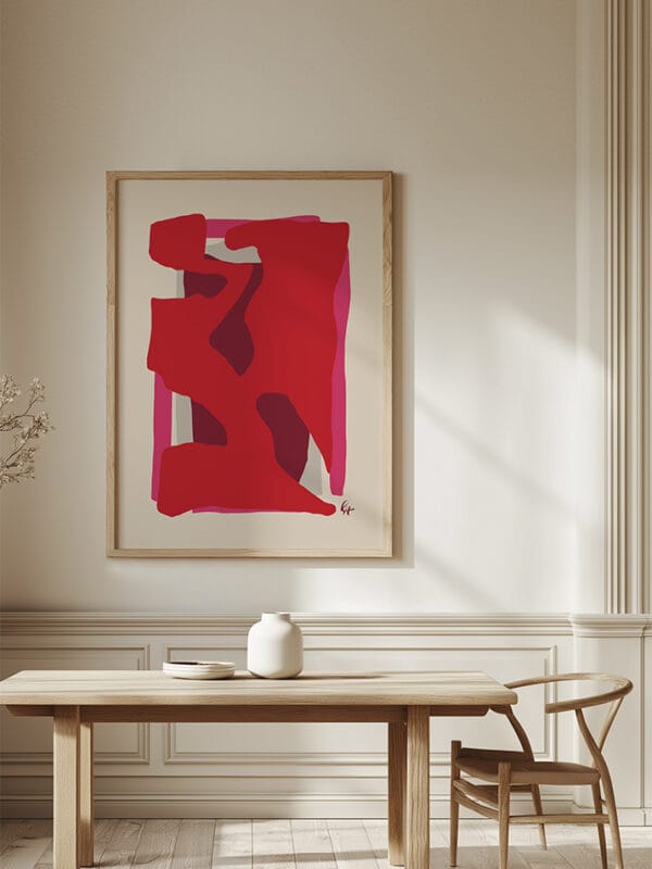 Modern European-style Scandinavian dining room featuring a beautifully styled table with ceramic decor, sheer curtains, and a striking large premium canvas art print called "Remember Me" framed in a high-quality natural maple floating frame, adding a touch of sophistication to the space.